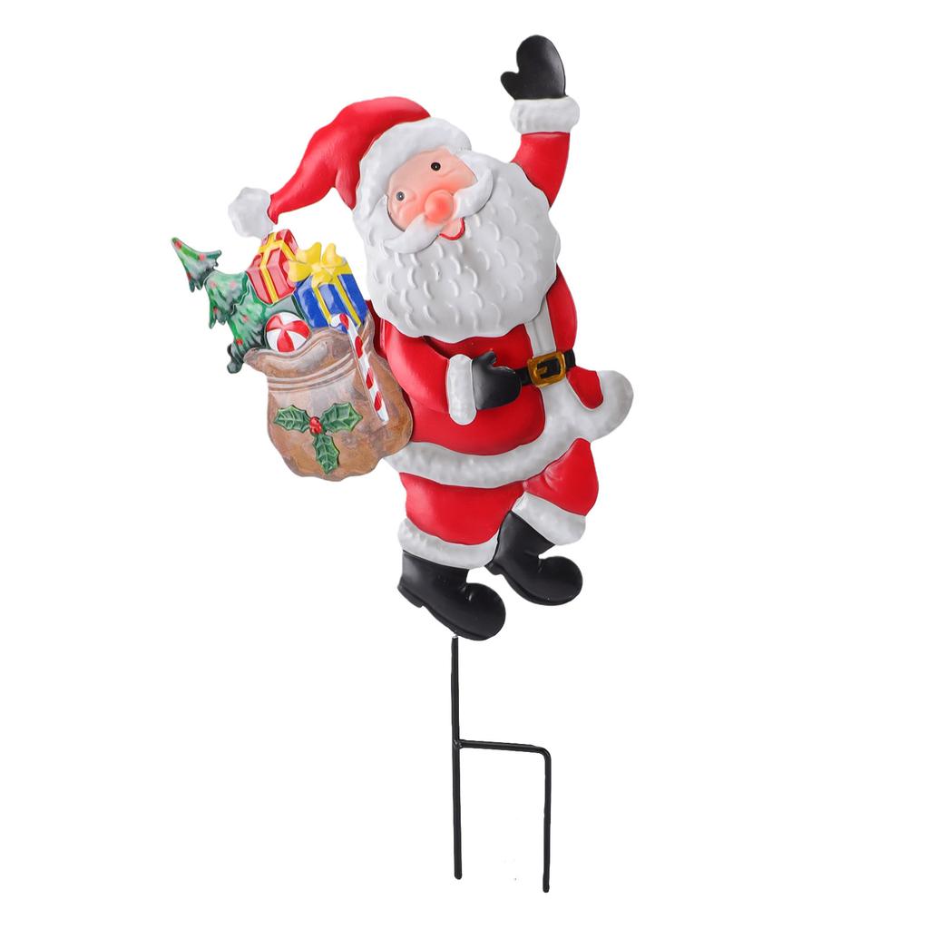 Xmas Santa Yard Stake Iron Resin Winter Yard Sign Xmas Outdoor Decoration for Home Garden Lawn Patio
