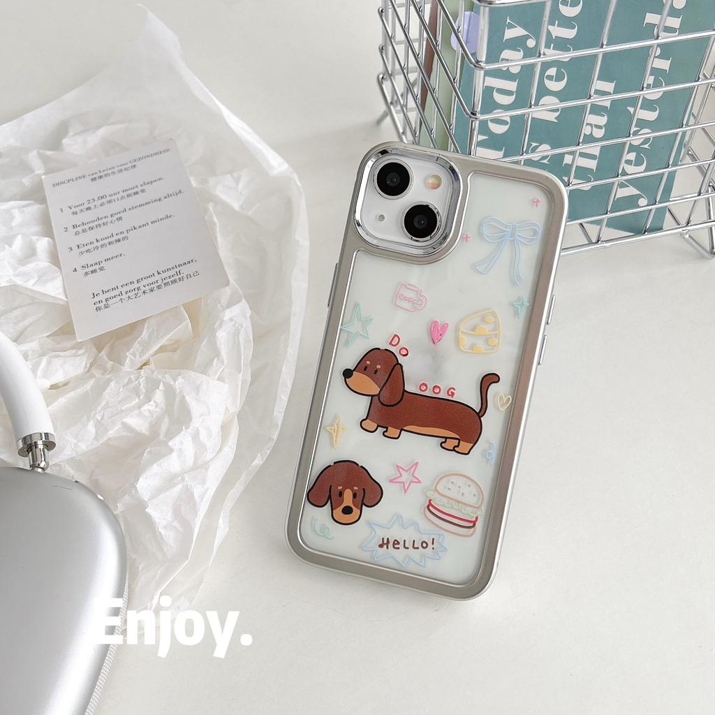 For iPhone 15 Case Silver Edge Pattern Design PC+TPU Phone Cover