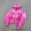 American hip-hop rock pink 3d printing design color-sensitive cardigan hooded sports sweater jacket jacket gradual change outside
