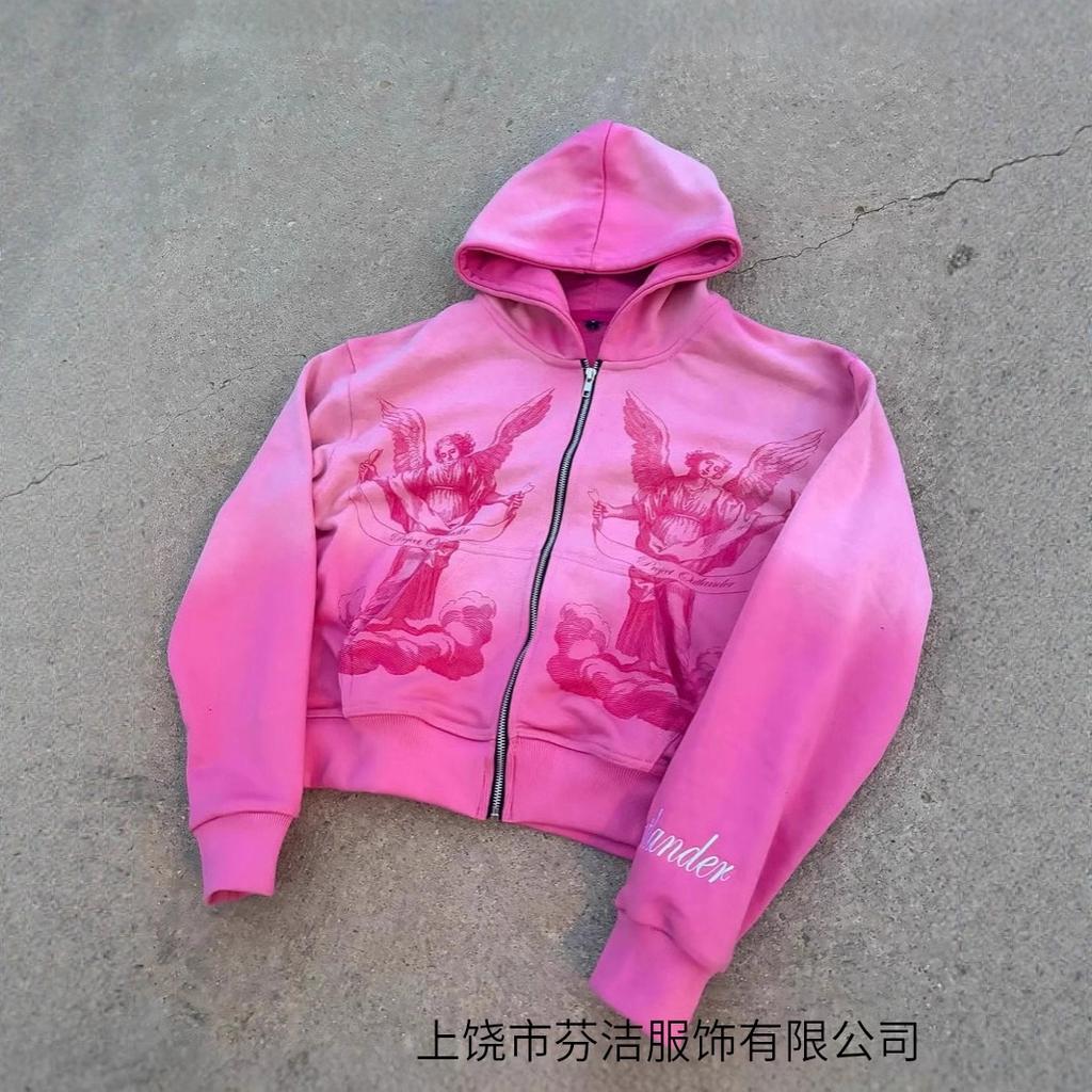 American hip-hop rock pink 3d printing design color-sensitive cardigan hooded sports sweater jacket jacket gradual change outside