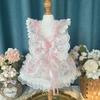 2025 Summer New Pet Dog Clothes Fashion Pink Flower Lace Bow Princess Dresses For Small Medium Dogs Poodle Puppy Skirts Overalls