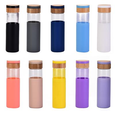 Американский Anthropologie Тот же стеклянный стакан для воды Портативный, Ручка Бамбуковая крышка Цветная силиконовая крышка Уличный стакан для воды