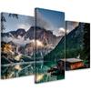 Three Piece Picture Canvas Print Hut Mountains Lake Landscape