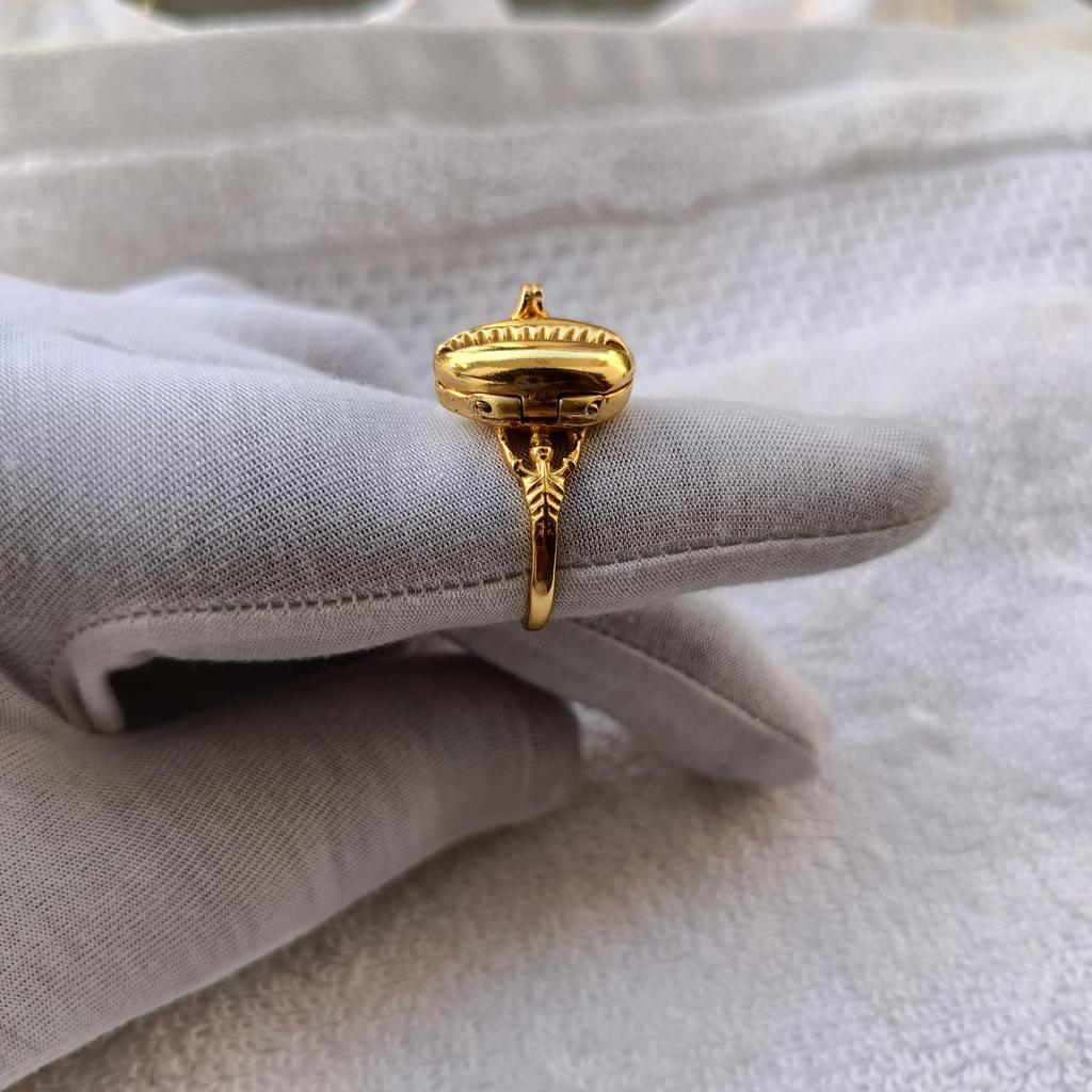 Кольцо с ядом в виде черепа из ракушек каури, кольцо с ядом из золота из ракушек каури, кольцо с ядом из ракушек ручной работы, кольцо с ядом в виде отделения для лекарств. Подарок для нее,