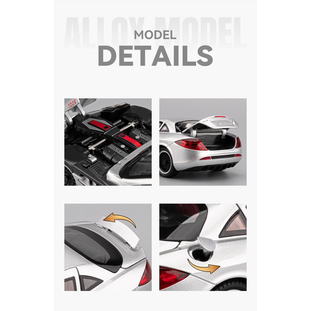 1/24 Mercedes-Benz SLR Суперкар Металлическая Модель Машинки Игрушка Литье под Давлением Металлическое Литье Звук и Свет Машинки Игрушки для Детей Транспортное Средство