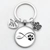 Love Cat Pet Footprints Car Key Chain Cartoon Key Holder Fashion Glass Cabochon Key Ring  Men Women
