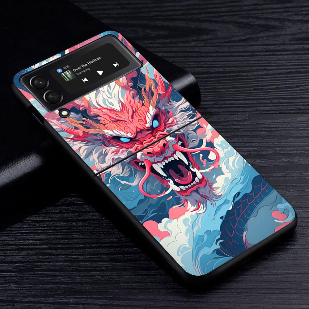 Cartoon Dragon Case for Samsung Galaxy Z Flip4 Flip3 5G PC Hard Cell Phone Shell Z Flip 4 3 Black Coque Zflip4 Zflip3 Cover
