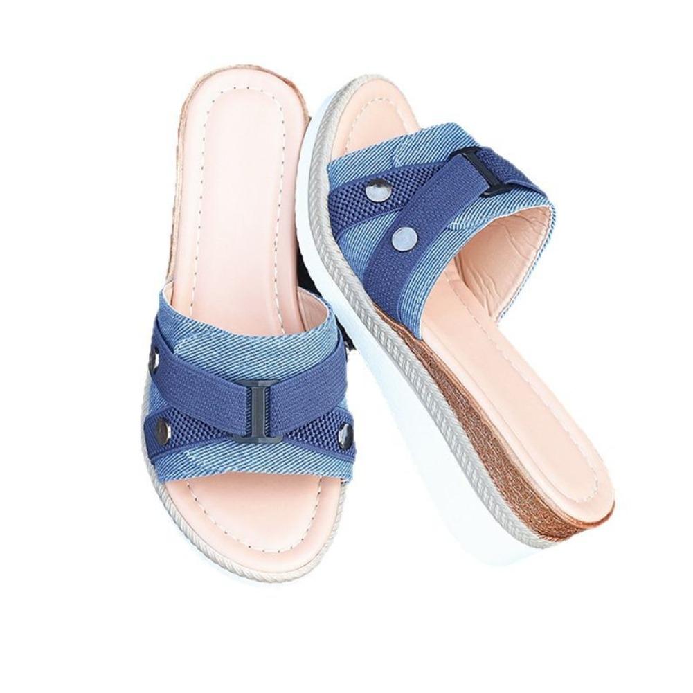 Модные женские тапочки 2025 Лето Новая мода Элегантная тканевая обувь для женщин Тапочки на платформе с танкеткой и открытым носком Женские Zapatos De Mujer