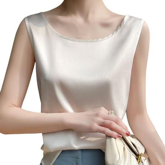 Women Summer Vest Round Neck Sleeveless Smooth Satin Vest Regular Fit Tank Tops Casual Camisole Clubs Daily Wear