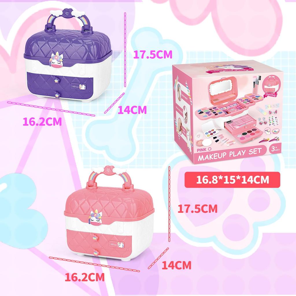 Bobblyfun 72 предмета Фиолетовый набор для макияжа для девочек Подарок в виде единорога на день рождения 3 4 5 6 7 8 9 10 лет Игровой набор Детская косметика Набор для макияжа для девочек Снимает макияж с помощью