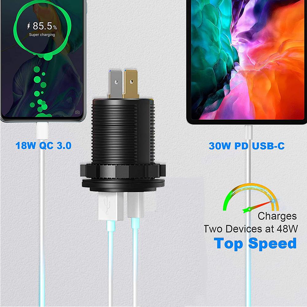 60 Вт PD QC3.0 автомобильное зарядное устройство розетка с вольтметром быстрая зарядка 3.0 розетка для 12 В/24 В мотоцикл грузовик лодка