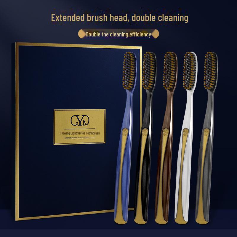 GYN, упаковка из 5 зубных щеток со средней мягкостью щетины, длинной головкой и цветными ручками для эффективной чистки