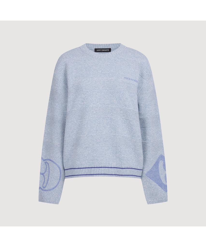 LUCKY CHOUETTE Sleeve Emblem Printed Kni Pullover (Light Blue) Lfwas25110Bul