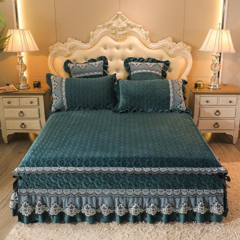 1 шт., классическая европейская плотная бархатная стеганая юбка-кровать, размер King Queen, высокое качество, короткое плюшевое покрывало, наволочка в комплект не входит