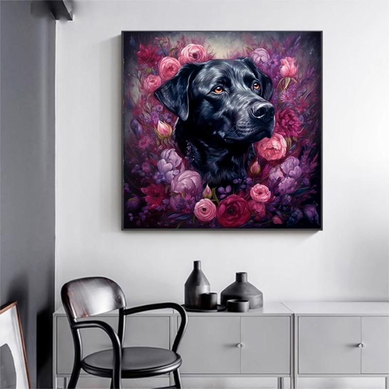 5d DIY Diamond Painting Cross Stitch Animals Black Dogs Flowers Diamond Embroidery Mosaic Full Round Drill Home Decor Arts
