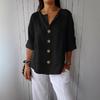 Summer Loose Fitting Women's V-neck Cotton Linen Button T-shirt Top for Women Shirt