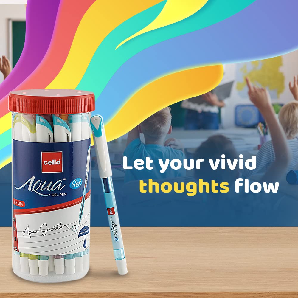 Cello Aqua Blue Gel Pen Set of 1 X 25 Units for Students, Office Use, Smooth Waterproof Writing