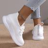 Белые кроссовки Lucyever на шнуровке для женщин 2024 года, осенняя дышащая трикотажная спортивная обувь, женские нескользящие носки с мягкой подошвой
