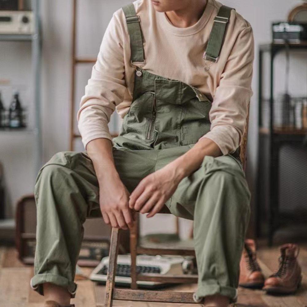 Свободные повседневные комбинезоны Мужские прямые комбинезоны Комбинезоны American Retro Ami Khaki Trend Универсальные цельные брюки с подтяжками