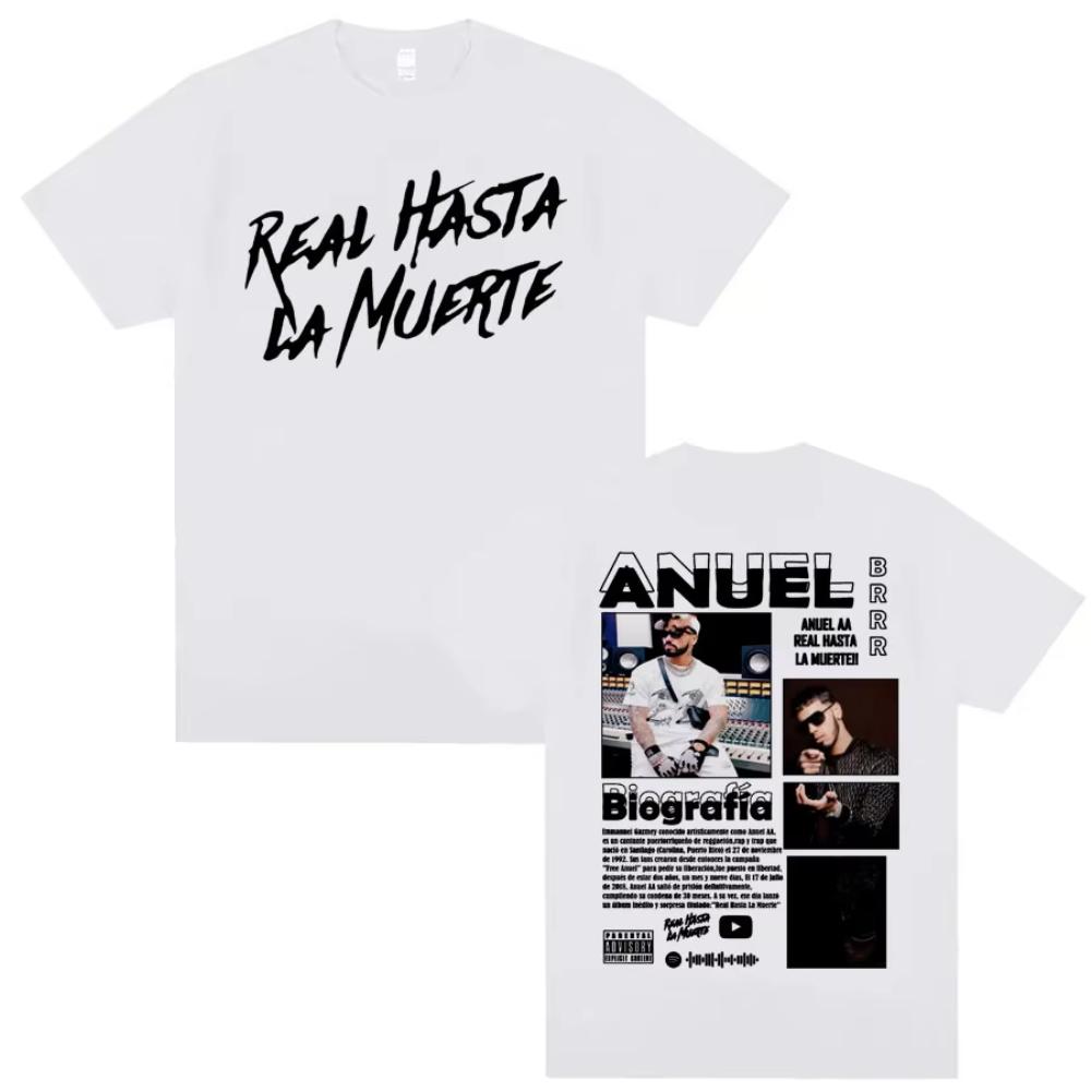 Футболка с принтом рэпера Anuel AA Real Hasta La Muerte Мужская Мода Хип-Хоп Оверсайз Футболка Мужчины Женщины Круглый Вырез Свободные Футболки