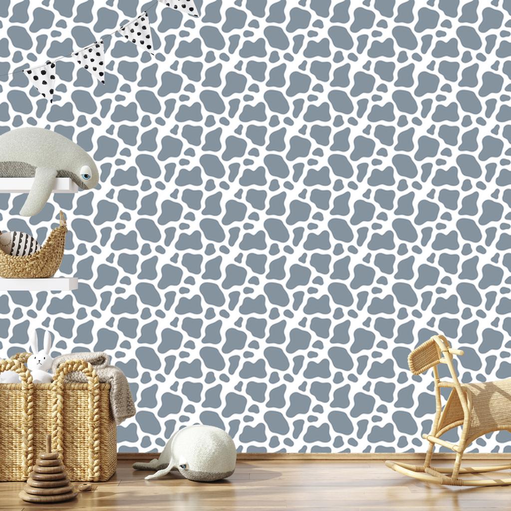 Cow Patches Wallpaper, Blue and Light Gray for Living Room and Bedroom, 50x1000