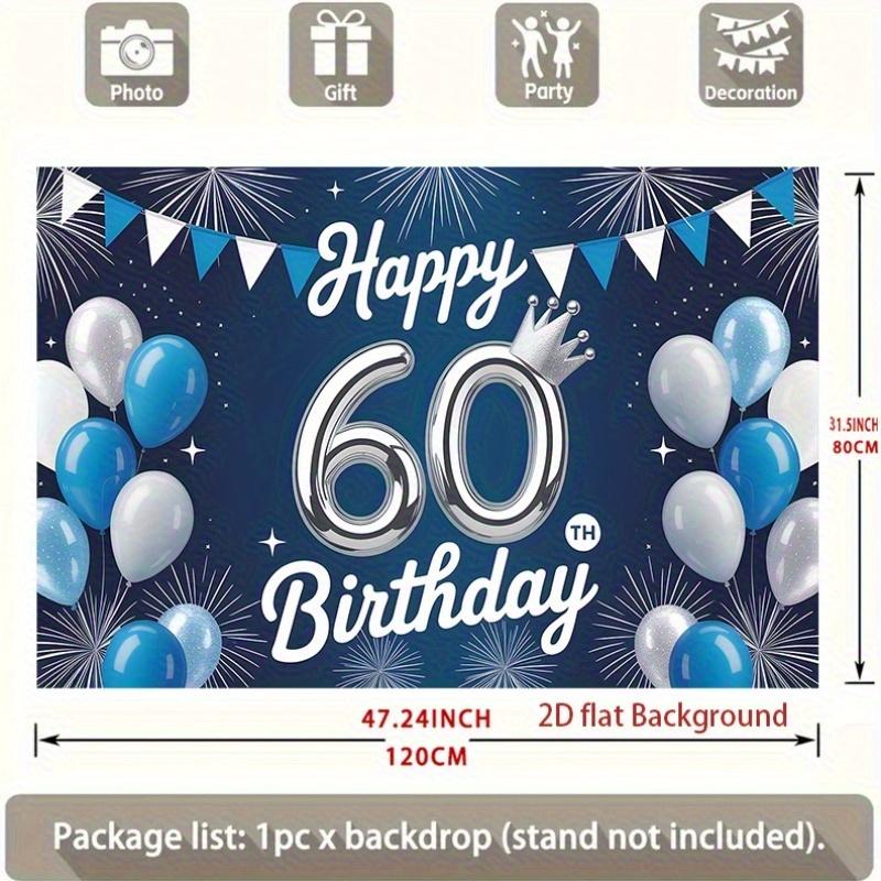 1pc Birthday 60th Confetti Balloon Durable Hanging Banner Blue White Polyester