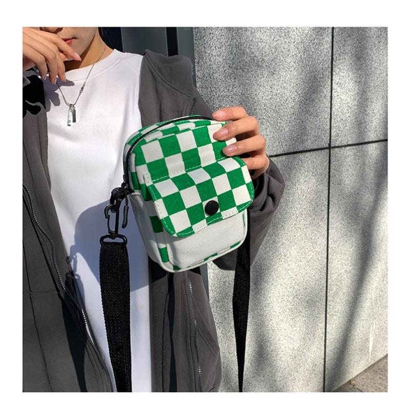 Клетчатая одноплечевая холщовая маленькая женская сумка Harajuku Girl Soft Sister Trend Crossbody Bag
