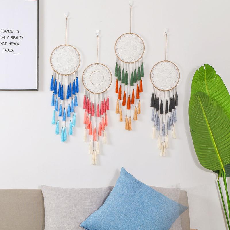 Boho Tassel Dream Catchers Handmade Wall Hanging Cotton Thread Ornament Craft For Home Bedroom Decor