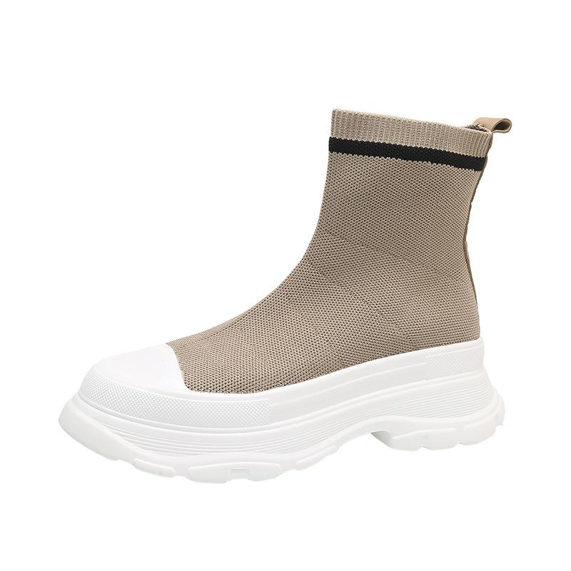 Летающие ботинки женские летние новые носки сапоги полиуретановая подошва эластичные сапоги модные дышащие маффиновые сапоги с толстой подошвой из сетки
