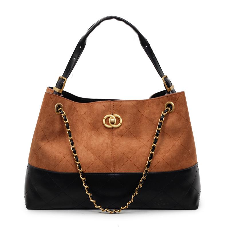 New Suede and Cowhide Shopping Bag Chain Bag Retro Stray Tote Bag Large Capacity Shoulder Messenger Bag