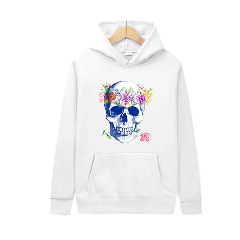 Men Women Same Style Autumn Hoodies Print Skull Flower Daily Pullover Warm Hoodie Fashion Pocket Sweatshirts Casual Sweatshirt