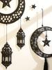 Black Wooden Hanging Lanterns Crescent Moon with Star Cutouts and Tassel, for Ramadan and Eid, Islamic Festival Home Decorations