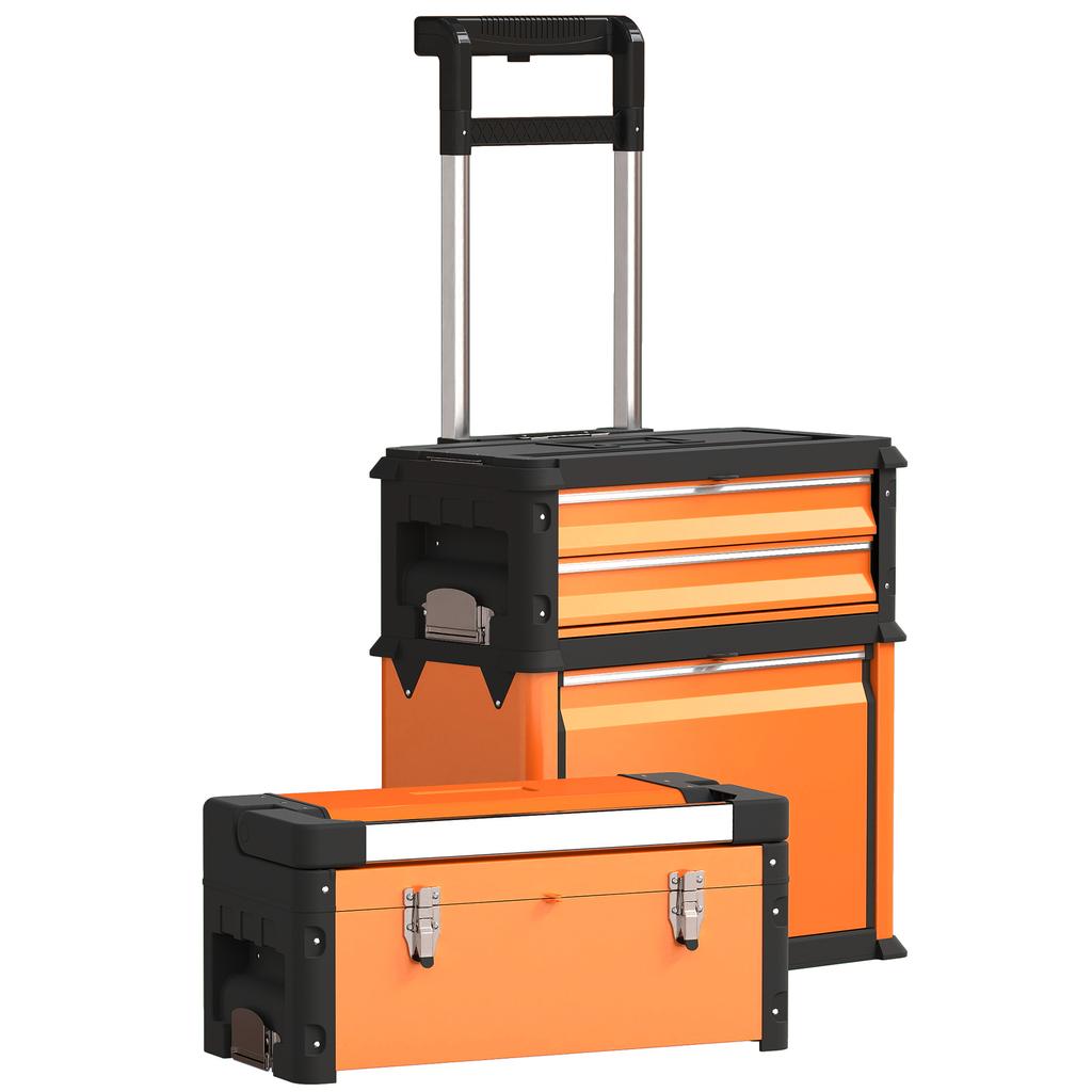3 In 1 Stackable Rolling Tool Box Orange
