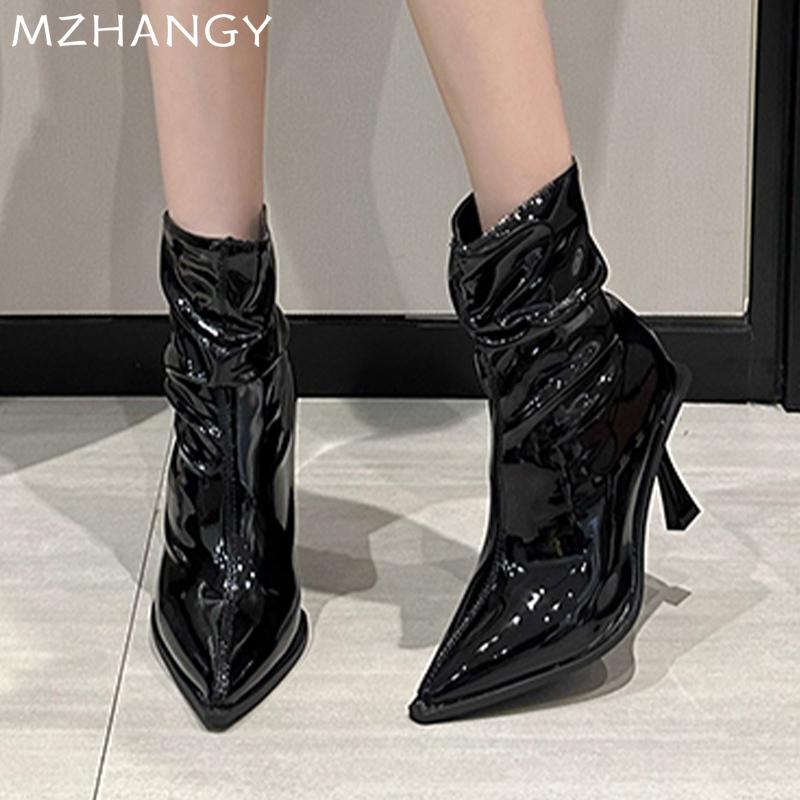 Модные туфли на высоком каблуке, женские ботильоны с острым носком, кожаные сексуальные туфли, зимние новые модные ботинки 2024 года, дизайнерские туфли-лодочки Botas Mujer