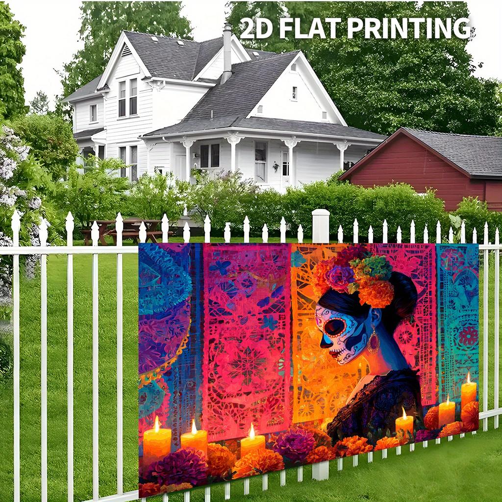 1pc Oversized Dia de los Muertos banner - Background with Sugar Skull woman, Halloween Grand Party decoration