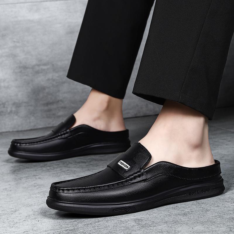 Модные мужские кожаные туфли мюли ручной работы, мягкие дышащие, мужские полушлепанцы, удобные уличные ленивые балетки, простые мужские деловые тапочки