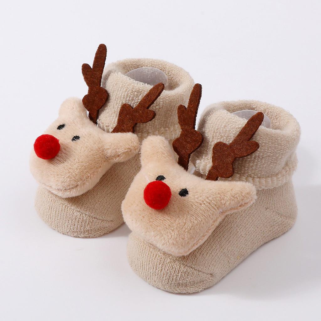 Рождественские детские носки с Сантой и оленями, нескользящие первые шаги для новорожденных младенцев, милый праздничный подарочный набор