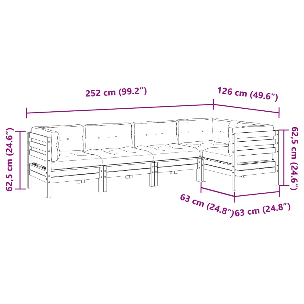 5 piece garden sofa set with cushions solid Douglas fir wood
