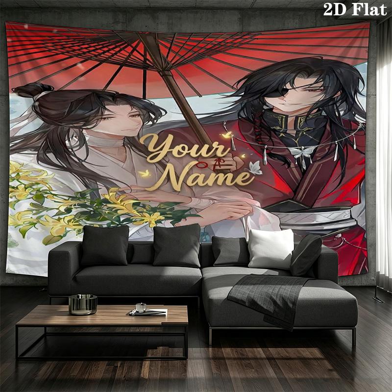 Cherry Blossom Romance Custom Name Wall Tapestry Aesthetic Wall Hanging Printed Fabric Blanket Decorative Tapestries For Bedroom Living Room Home Deco