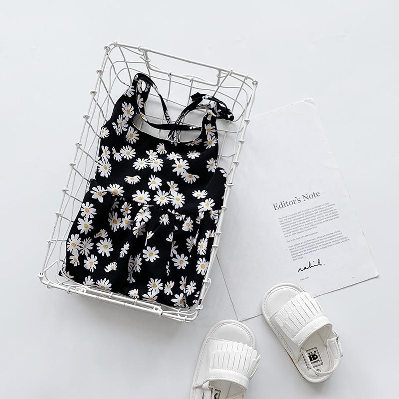 Новое детское платье с ромашками для девочек, летние детские платья с открытой спиной, детские костюмы, пляжная одежда, одежда для маленьких девочек