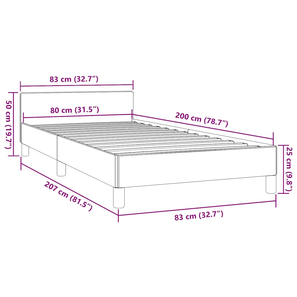 Bed Frame with Headboard Without Mattress Black 80 x 200 cm