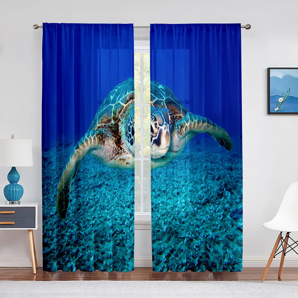 Подводные морские черепахи и дельфины Океаническая жизнь Прозрачные шторы для гостиной Вуаль Шторы для спальни Тюль Шторы для окон