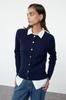 Women's Fashionable Stylish Cardigan Navy Blue Premium Yarn Special Yarn Knitting Detailed Jacket Look Knitwear Cardigan