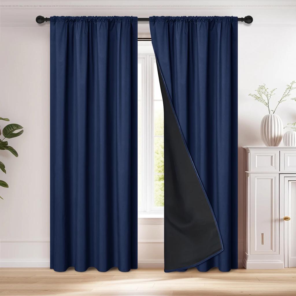 2pcs Modern 100% Blaclout Curtains with Rod Pocket, Window Curtains for Living Room, Bedroom, Kitchen, Bathroom, Home Decor