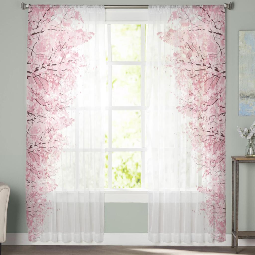 Тюлевые шторы с розовым цветком вишни для спальни, домашний декор, гостиная, кухня, вуаль, шторы для слепых штор