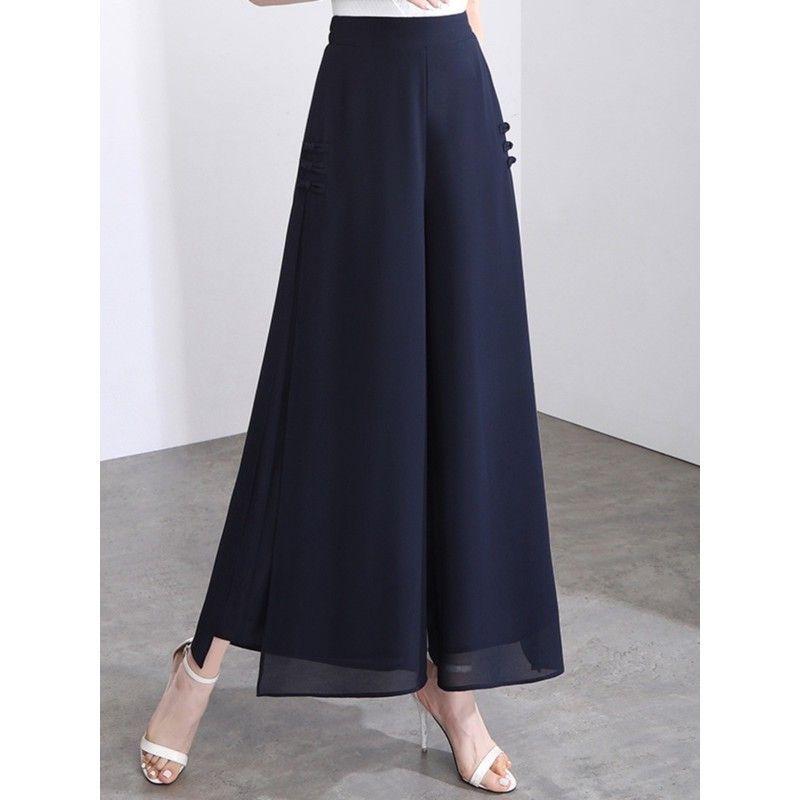 Шифоновые брюки-кюлоты женские, летние, тонкие брюки, женские брюки-трапеция с высокой талией, длина девять четвертей