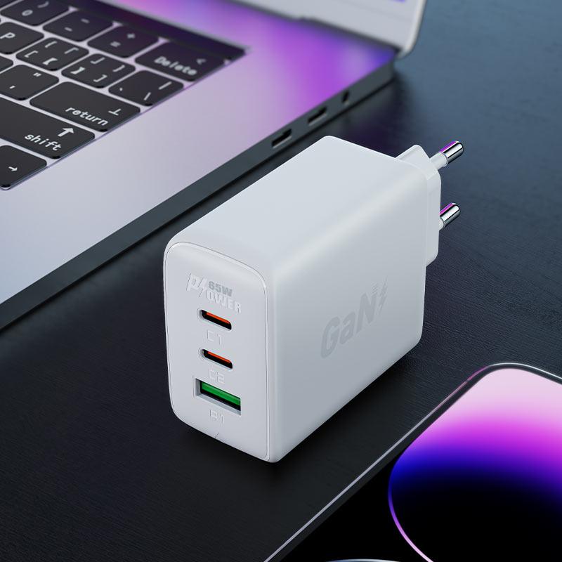Acefast GaN Fast Wall Charger 65W (Dual USB-C & USB-A) - PPS/PD/QC4+, White (A41)
