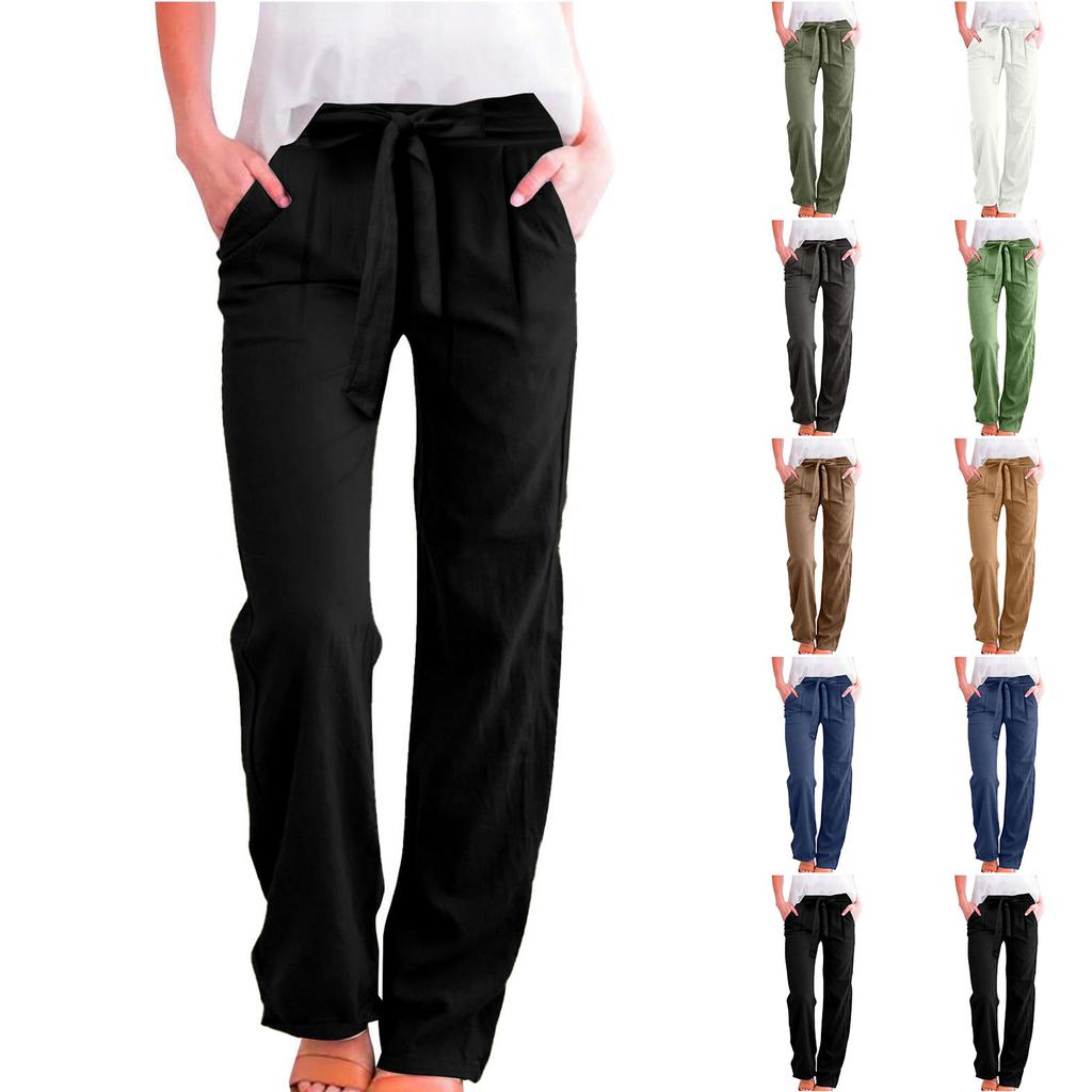 Women's Casual Straight Leg Pants Solid Color Casual Long Pants With Pockets