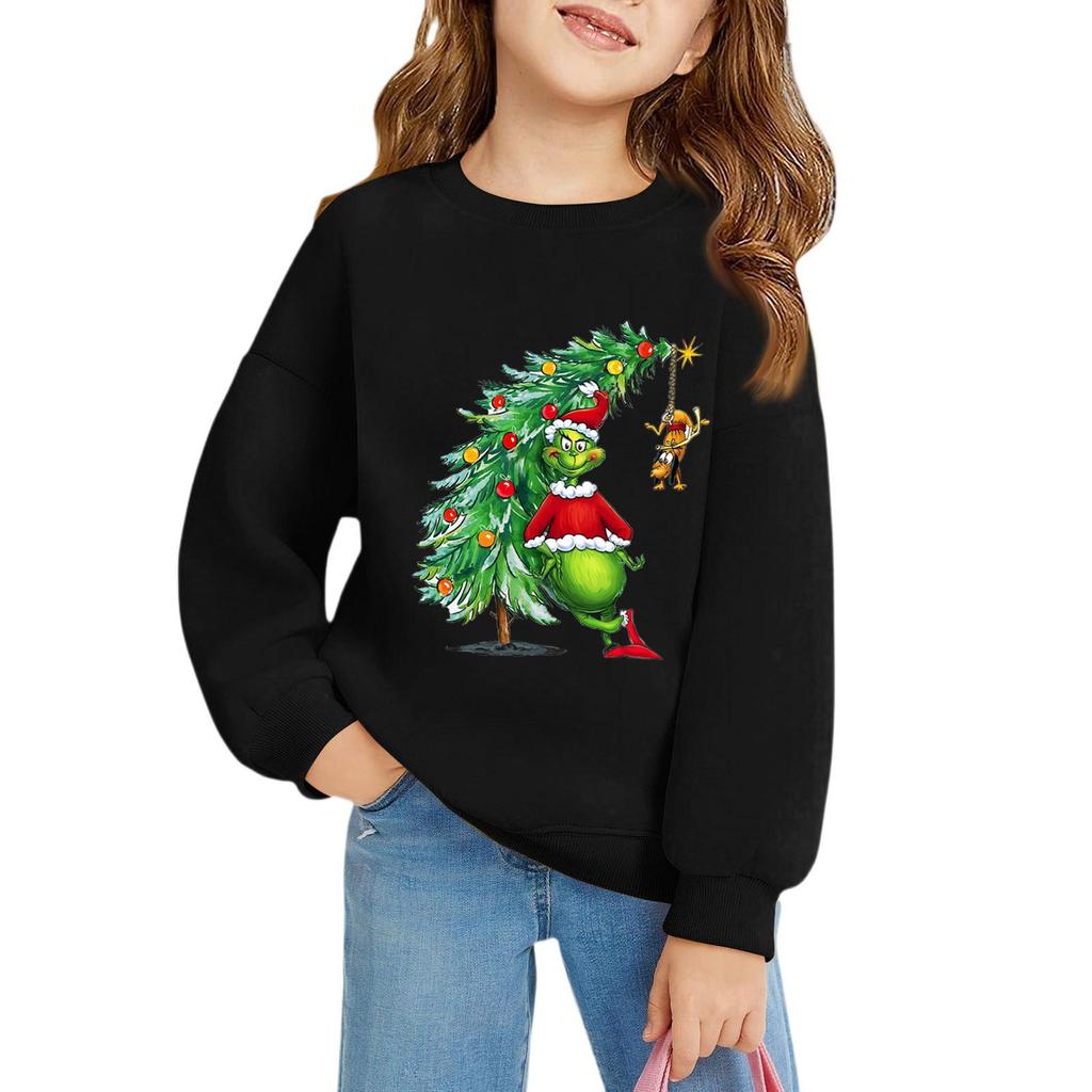 Рождественские пуловеры с круглым вырезом для девочек, детские топы с принтом