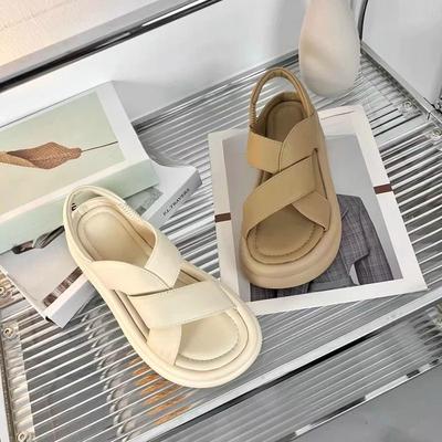 Женские сандалии Ins на мягкой подошве для верхней одежды, новые летние пляжные туфли Muffin Cross Strap в римском стиле на толстой подошве